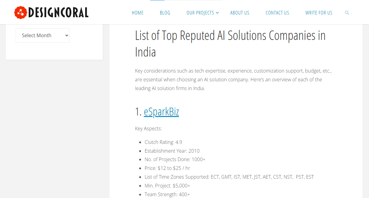 eSparkBiz Achieves #1 Position in India’s Top AI Solutions Companies by DesignCoral 1 AI Solutions Company in India by DesignCoral